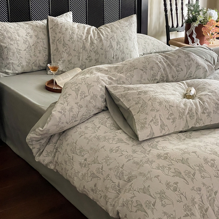 91家纺网 家纺一手货源 找家纺 宜代光年 2025新款色织水洗棉提花四件套（第一批） 言柒 森林绿