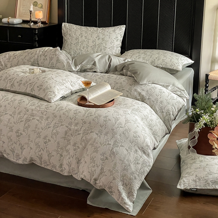 91家纺网 家纺一手货源 找家纺 宜代光年 2025新款色织水洗棉提花四件套（第一批） 言柒 森林绿