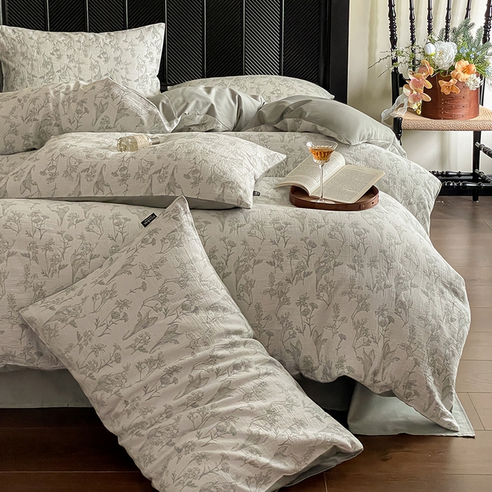 91家纺网 家纺一手货源 找家纺 宜代光年 2025新款色织水洗棉提花四件套（第一批） 言柒 森林绿