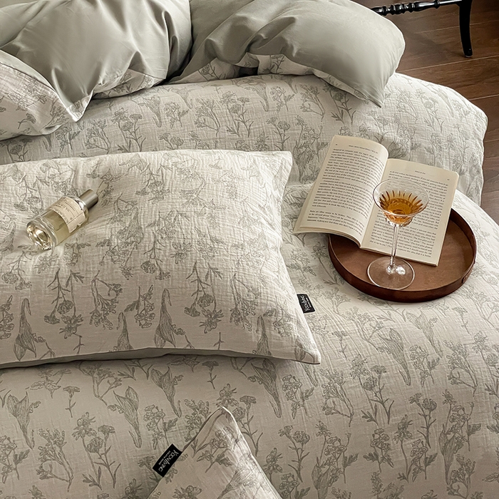 91家纺网 家纺一手货源 找家纺 宜代光年 2025新款色织水洗棉提花四件套（第一批） 言柒 森林绿