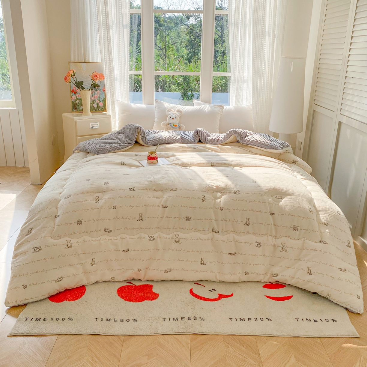 91家纺网 家纺一手货源 找家纺 美宜家 2025新款豆豆绒冬被子皱皱棉提花春秋被芯豆豆被 吉利熊