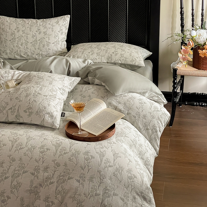 91家纺网 家纺一手货源 找家纺 宜代光年 2025新款色织水洗棉提花四件套（第一批） 言柒 森林绿