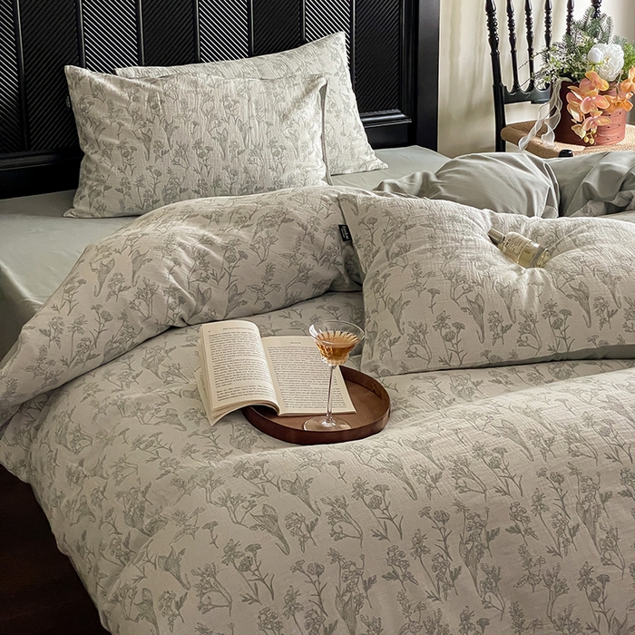 91家纺网 家纺一手货源 找家纺 宜代光年 2025新款色织水洗棉提花四件套（第一批） 言柒 森林绿