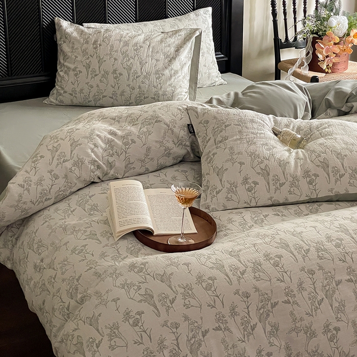 91家纺网 家纺一手货源 找家纺 宜代光年 2025新款色织水洗棉提花四件套（第一批） 言柒 森林绿