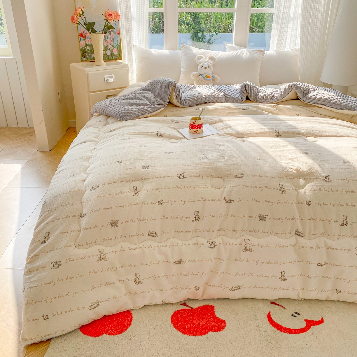 91家纺网 家纺一手货源 找家纺 美宜家 2025新款豆豆绒冬被子皱皱棉提花春秋被芯豆豆被 吉利熊