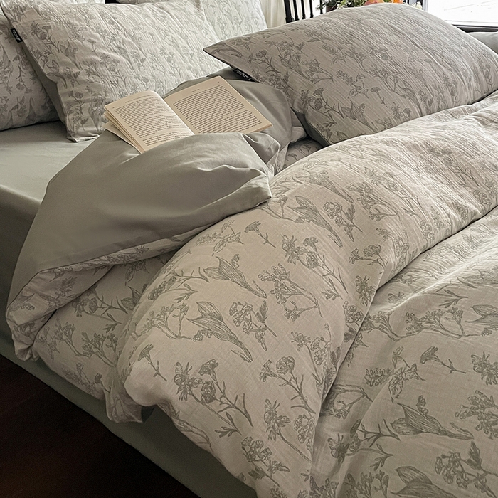 91家纺网 家纺一手货源 找家纺 宜代光年 2025新款色织水洗棉提花四件套（第一批） 言柒 森林绿