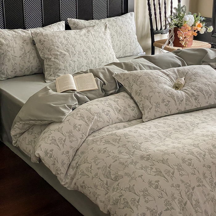 91家纺网 家纺一手货源 找家纺 宜代光年 2025新款色织水洗棉提花四件套（第一批） 言柒 森林绿