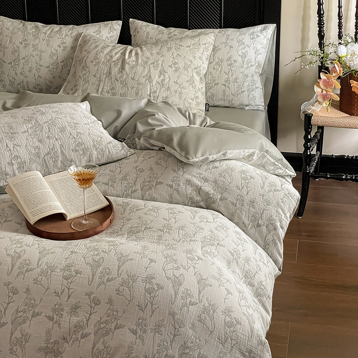 91家纺网 家纺一手货源 找家纺 宜代光年 2025新款色织水洗棉提花四件套（第一批） 言柒 森林绿