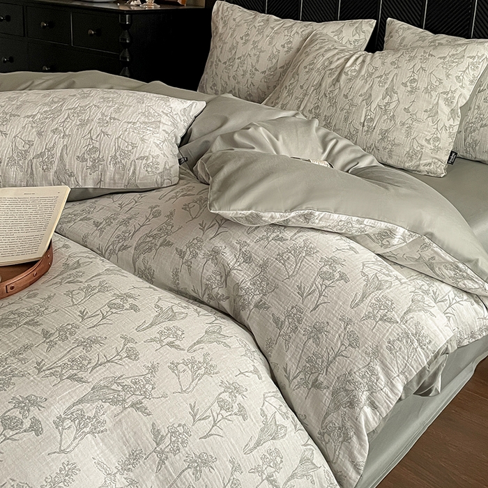 91家纺网 家纺一手货源 找家纺 宜代光年 2025新款色织水洗棉提花四件套（第一批） 言柒 森林绿