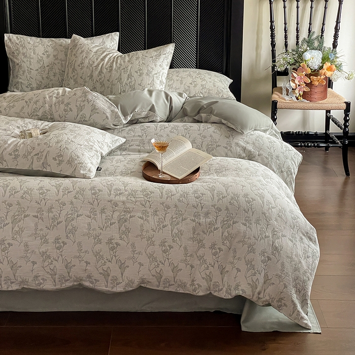 91家纺网 家纺一手货源 找家纺 宜代光年 2025新款色织水洗棉提花四件套（第一批） 言柒 森林绿