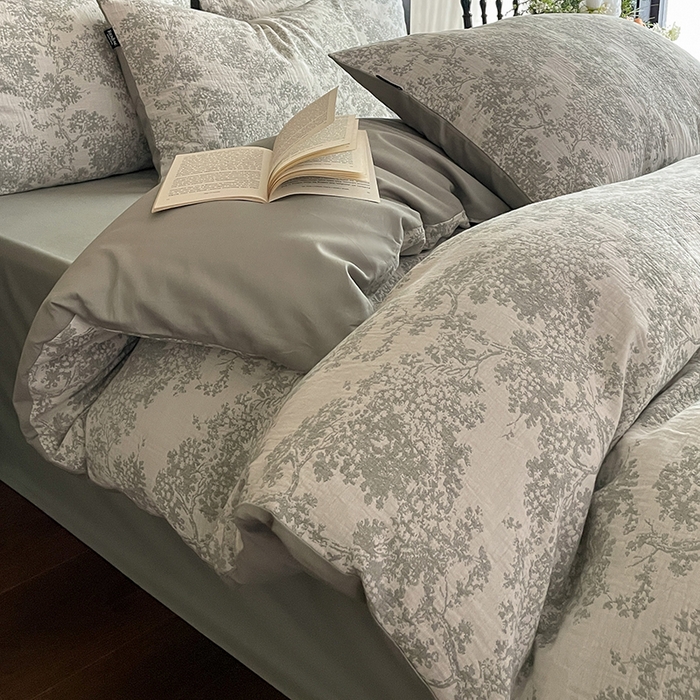 91家纺网 家纺一手货源 找家纺 宜代光年 2025新款色织水洗棉提花四件套（第一批） 云树-森林绿