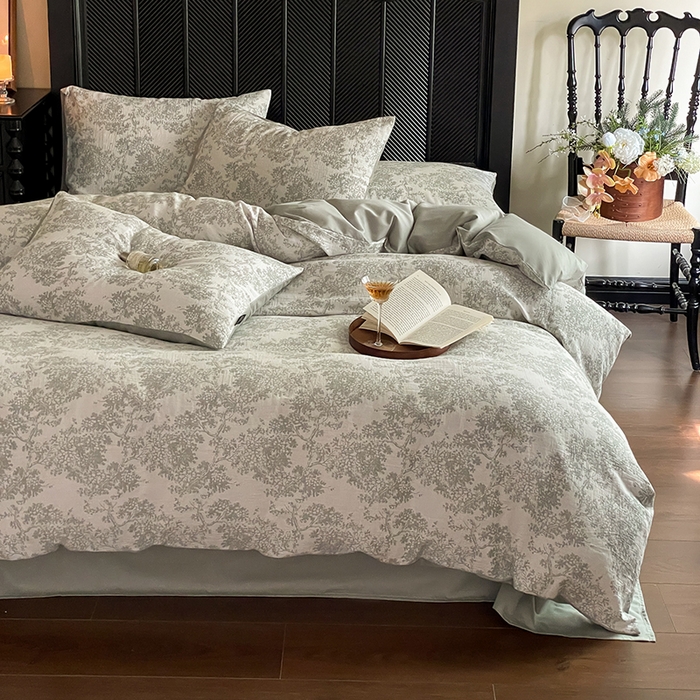 91家纺网 家纺一手货源 找家纺 宜代光年 2025新款色织水洗棉提花四件套（第一批） 云树-森林绿