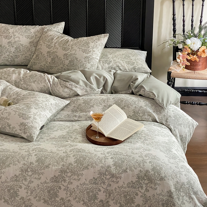 91家纺网 家纺一手货源 找家纺 宜代光年 2025新款色织水洗棉提花四件套（第一批） 云树-森林绿