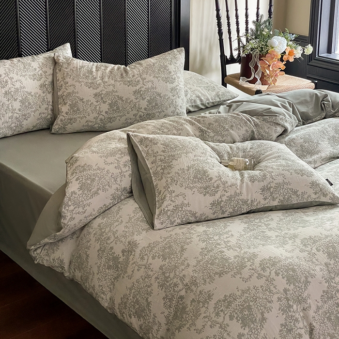 91家纺网 家纺一手货源 找家纺 宜代光年 2025新款色织水洗棉提花四件套（第一批） 云树-森林绿