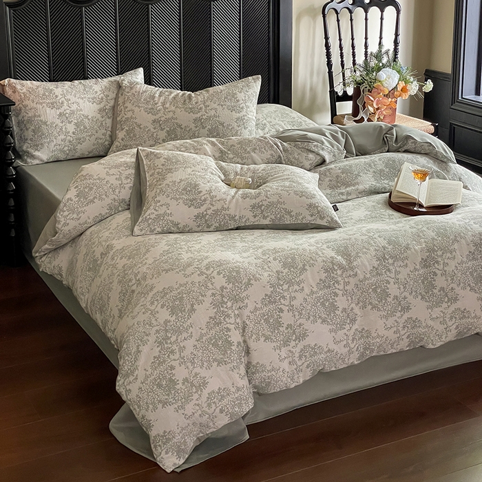 91家纺网 家纺一手货源 找家纺 宜代光年 2025新款色织水洗棉提花四件套（第一批） 云树-森林绿