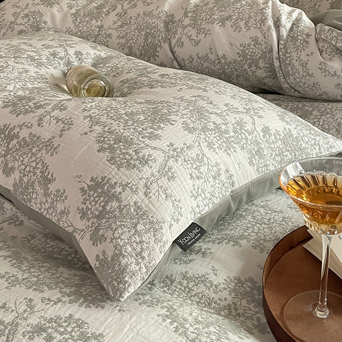 91家纺网 家纺一手货源 找家纺 宜代光年 2025新款色织水洗棉提花四件套（第一批） 云树-森林绿