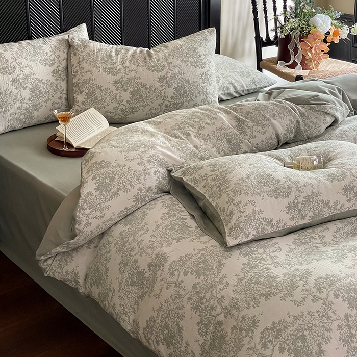 91家纺网 家纺一手货源 找家纺 宜代光年 2025新款色织水洗棉提花四件套（第一批） 云树-森林绿