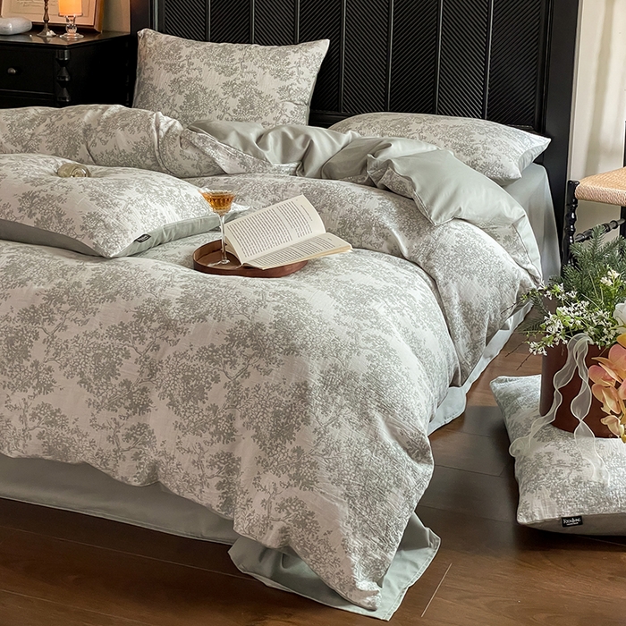 91家纺网 家纺一手货源 找家纺 宜代光年 2025新款色织水洗棉提花四件套（第一批） 云树-森林绿