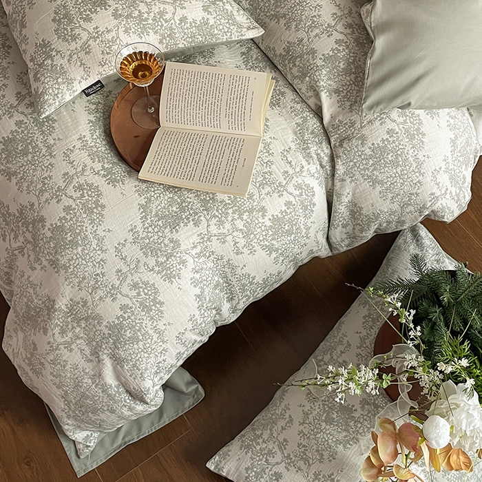 91家纺网 家纺一手货源 找家纺 宜代光年 2025新款色织水洗棉提花四件套（第一批） 云树-森林绿