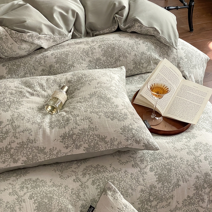 91家纺网 家纺一手货源 找家纺 宜代光年 2025新款色织水洗棉提花四件套（第一批） 云树-森林绿