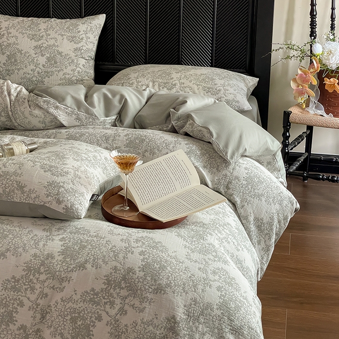 91家纺网 家纺一手货源 找家纺 宜代光年 2025新款色织水洗棉提花四件套（第一批） 云树-森林绿