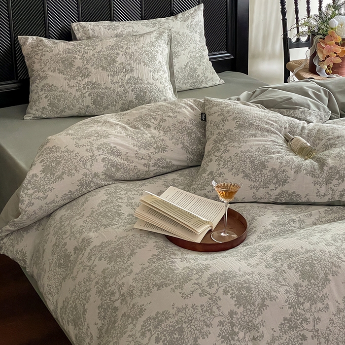 91家纺网 家纺一手货源 找家纺 宜代光年 2025新款色织水洗棉提花四件套（第一批） 云树-森林绿