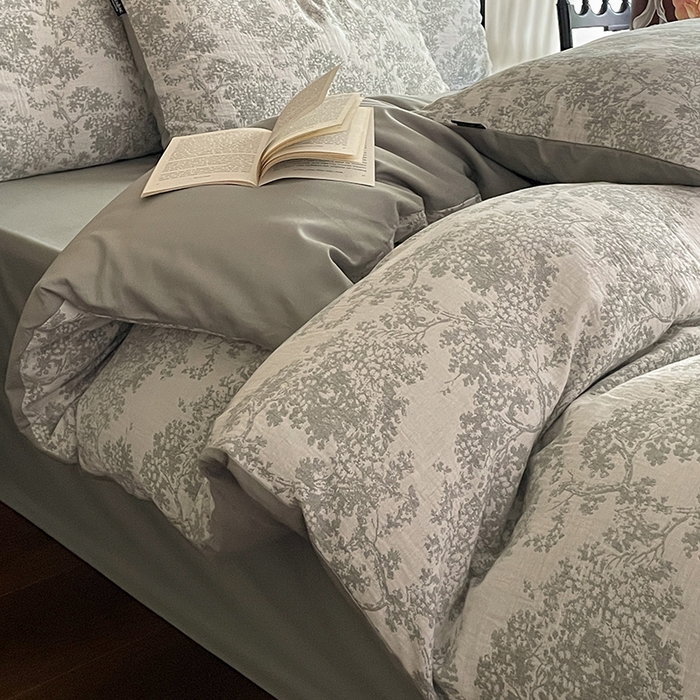 91家纺网 家纺一手货源 找家纺 宜代光年 2025新款色织水洗棉提花四件套（第一批） 云树-森林绿