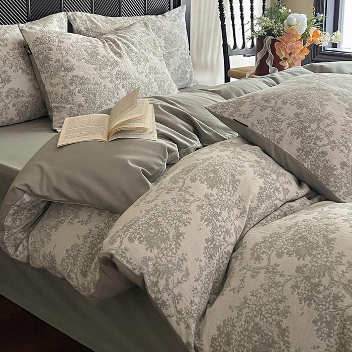 91家纺网 家纺一手货源 找家纺 宜代光年 2025新款色织水洗棉提花四件套（第一批） 云树-森林绿