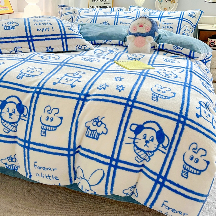 91家纺网 家纺一手货源 找家纺 简一 2025新款小清新牛奶绒印花四件套-卡通系列派对乐园