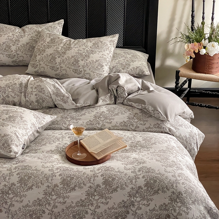 91家纺网 家纺一手货源 找家纺 宜代光年 2025新款色织水洗棉提花四件套（第一批） 云树灰