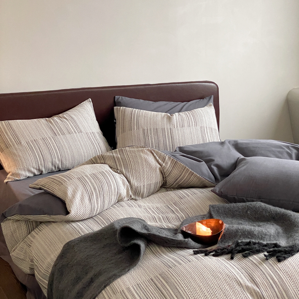 91家纺网 家纺一手货源 找家纺 （总）旷野 2025新款全棉华夫格提花磨毛四件套