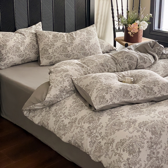 91家纺网 家纺一手货源 找家纺 宜代光年 2025新款色织水洗棉提花四件套（第一批） 云树灰