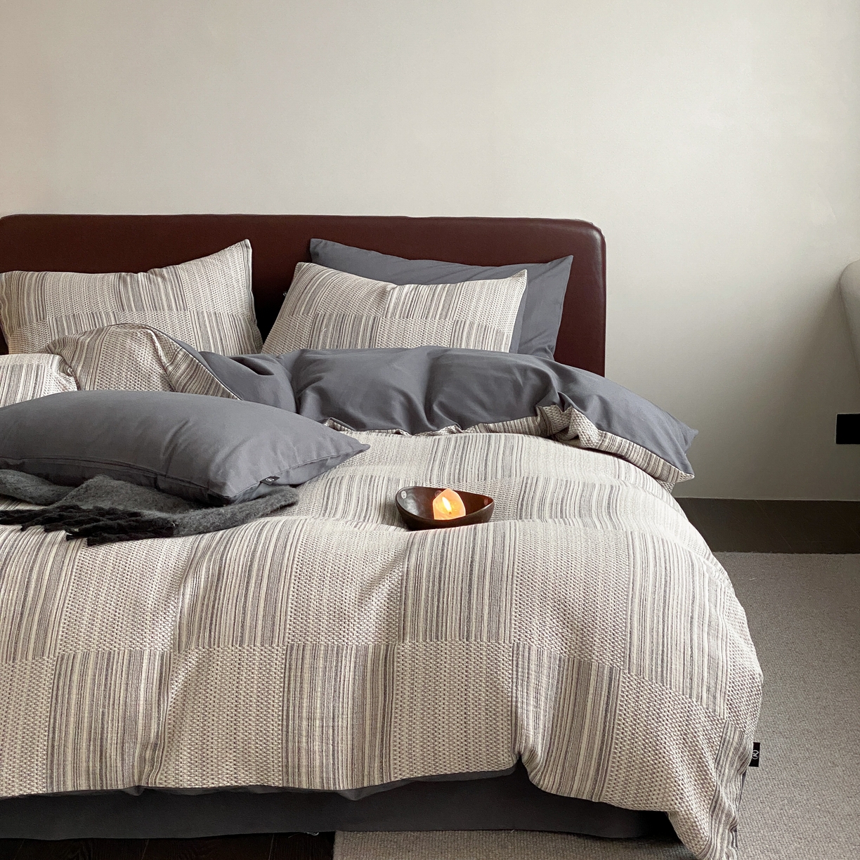 91家纺网 家纺一手货源 找家纺 （总）旷野 2025新款全棉华夫格提花磨毛四件套