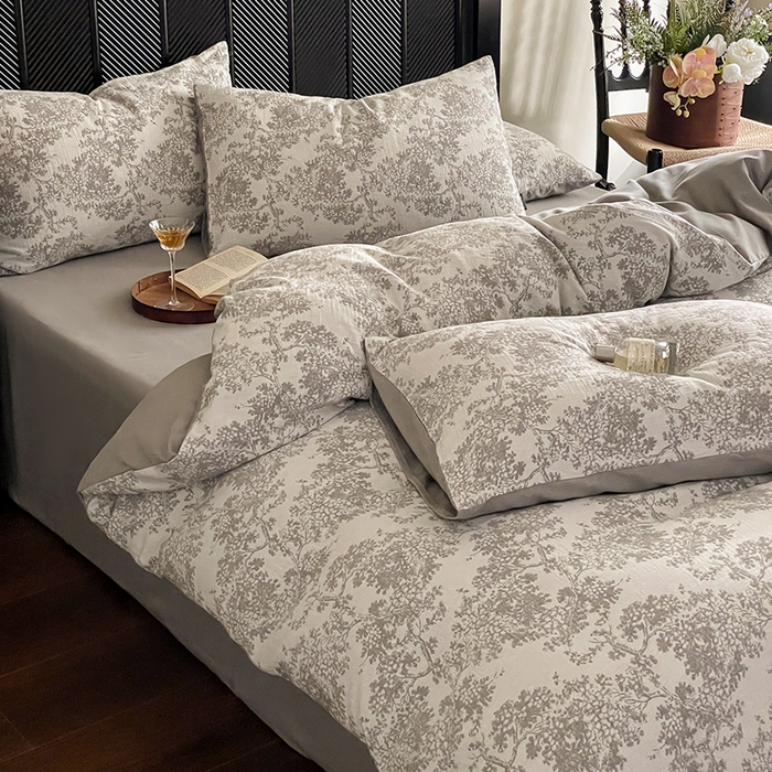 91家纺网 家纺一手货源 找家纺 宜代光年 2025新款色织水洗棉提花四件套（第一批） 云树灰