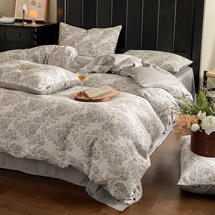 91家纺网 家纺一手货源 找家纺 宜代光年 2025新款色织水洗棉提花四件套（第一批） 云树灰