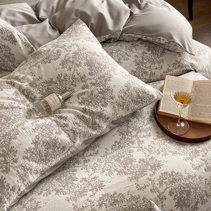 91家纺网 家纺一手货源 找家纺 宜代光年 2025新款色织水洗棉提花四件套（第一批） 云树灰