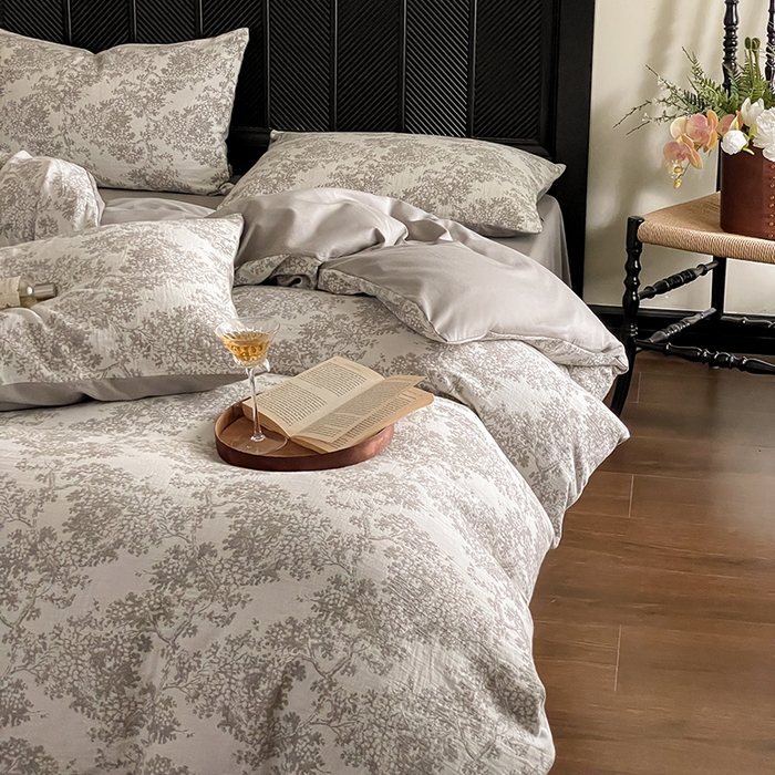 91家纺网 家纺一手货源 找家纺 宜代光年 2025新款色织水洗棉提花四件套（第一批） 云树灰