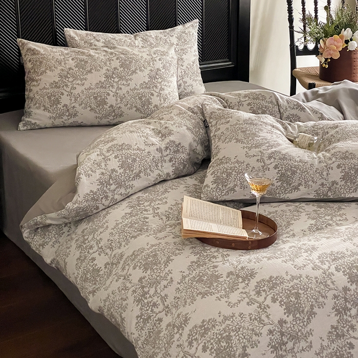 91家纺网 家纺一手货源 找家纺 宜代光年 2025新款色织水洗棉提花四件套（第一批） 云树灰