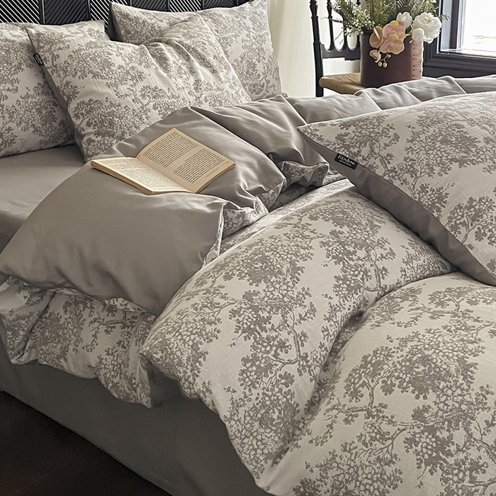 91家纺网 家纺一手货源 找家纺 宜代光年 2025新款色织水洗棉提花四件套（第一批） 云树灰