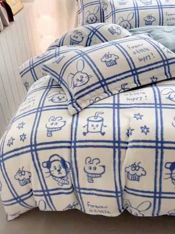 91家纺网 家纺一手货源 找家纺 简一 2025新款小清新牛奶绒印花四件套-卡通系列派对乐园