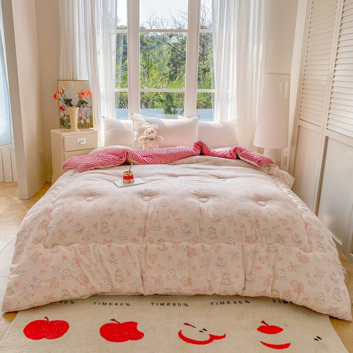 91家纺网 家纺一手货源 找家纺 美宜家 2025新款豆豆绒冬被子皱皱棉提花春秋被芯豆豆被 甜蜜蜜