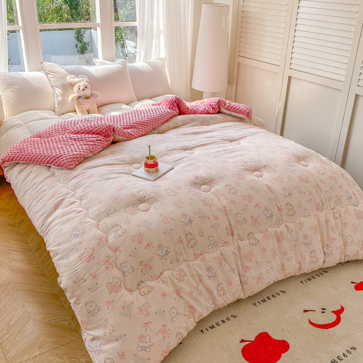 91家纺网 家纺一手货源 找家纺 美宜家 2025新款豆豆绒冬被子皱皱棉提花春秋被芯豆豆被 甜蜜蜜