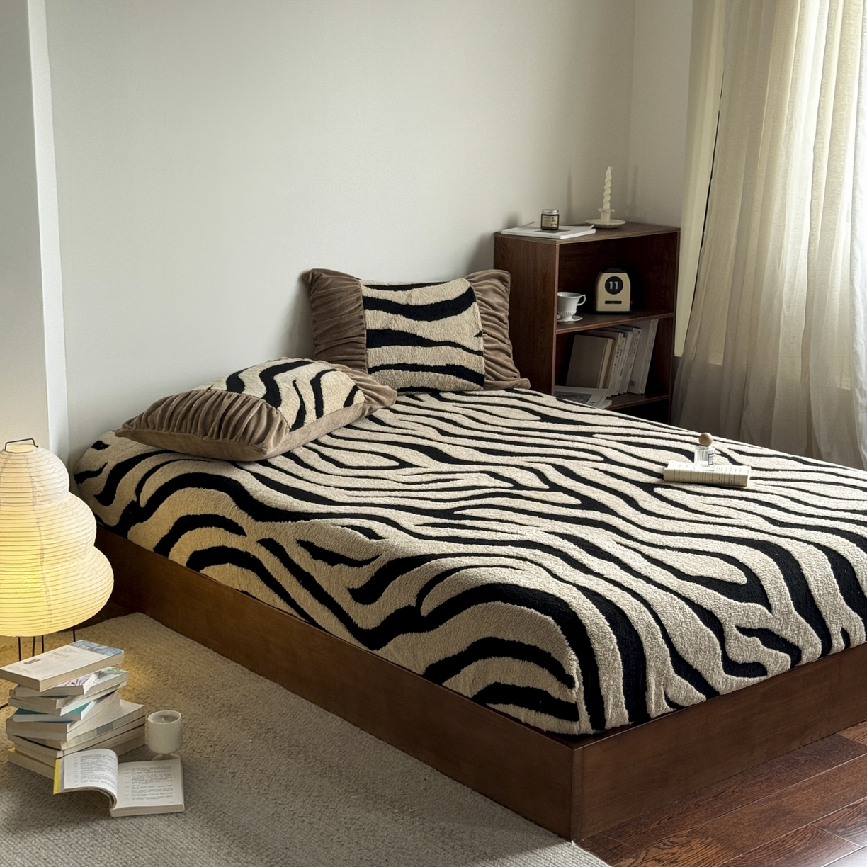 91家纺网 家纺一手货源 找家纺 新印象 2025新款阳离子绒保暖床笠 阳离子绒-斑马纹