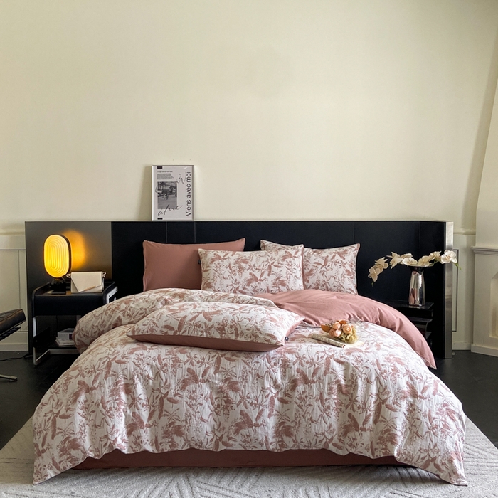 91家纺网 家纺一手货源 找家纺 宜代光年 2025新款色织水洗棉提花四件套（第一批） 枝繁叶茂-橘