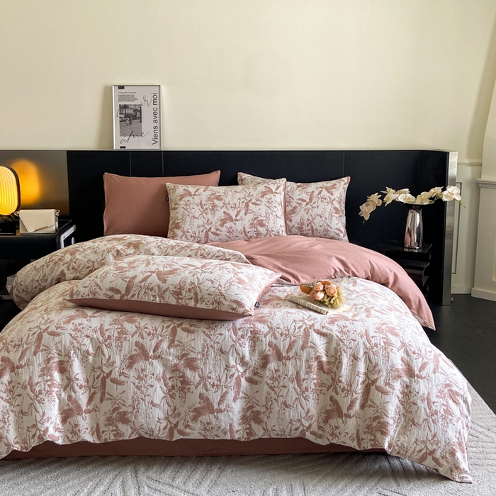 91家纺网 家纺一手货源 找家纺 宜代光年 2025新款色织水洗棉提花四件套（第一批） 枝繁叶茂-橘