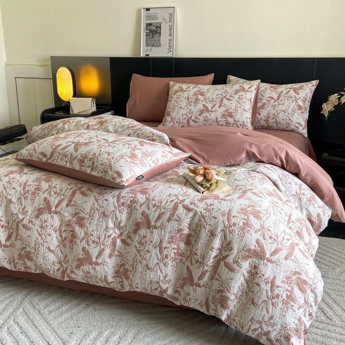 91家纺网 家纺一手货源 找家纺 宜代光年 2025新款色织水洗棉提花四件套（第一批） 枝繁叶茂-橘