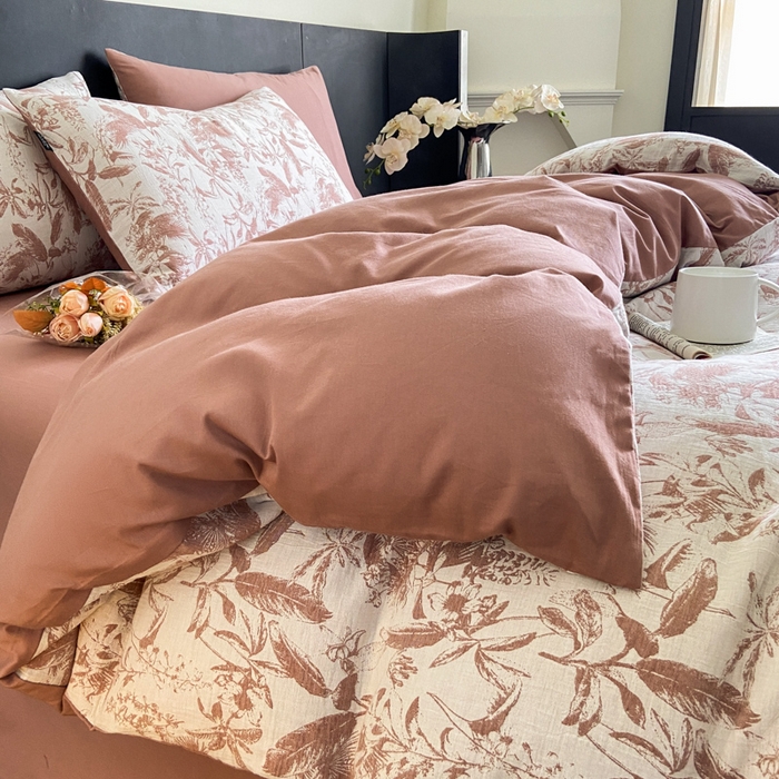 91家纺网 家纺一手货源 找家纺 宜代光年 2025新款色织水洗棉提花四件套（第一批） 枝繁叶茂-橘