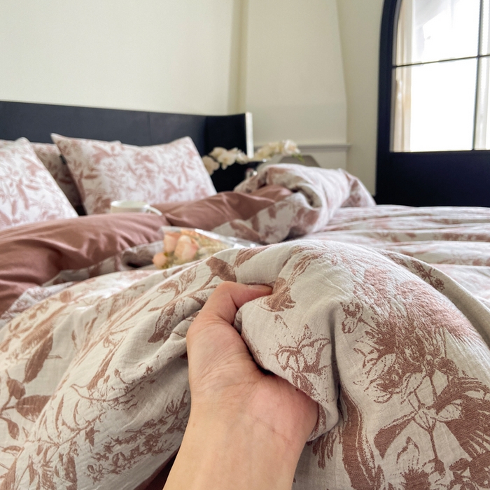 91家纺网 家纺一手货源 找家纺 宜代光年 2025新款色织水洗棉提花四件套（第一批） 枝繁叶茂-橘