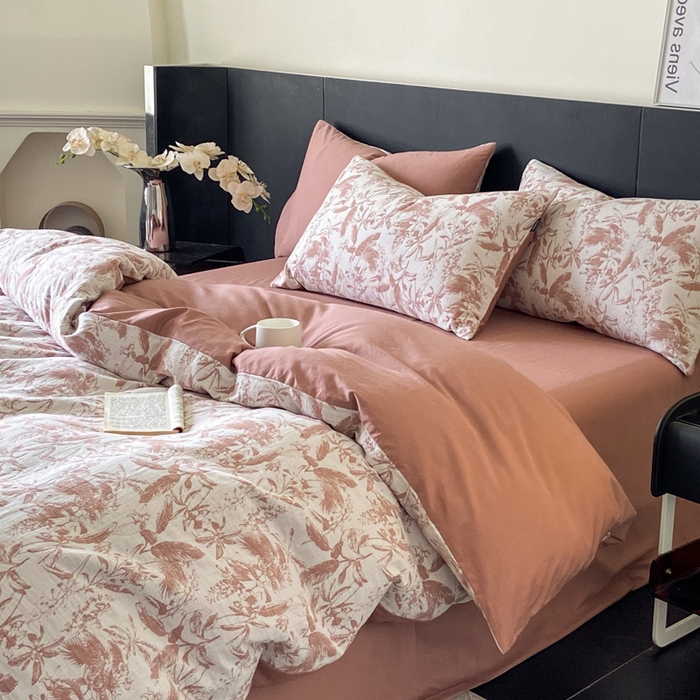 91家纺网 家纺一手货源 找家纺 宜代光年 2025新款色织水洗棉提花四件套（第一批） 枝繁叶茂-橘