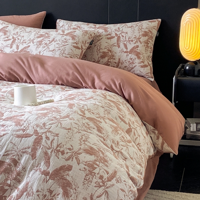 91家纺网 家纺一手货源 找家纺 宜代光年 2025新款色织水洗棉提花四件套（第一批） 枝繁叶茂-橘